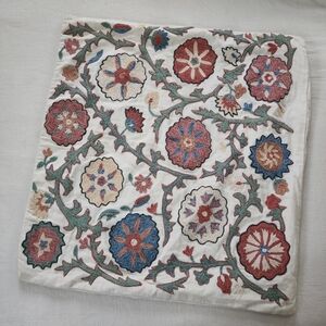 Pottery Barn embroidered pillowcase sham neutral floral 20 by 20 inches